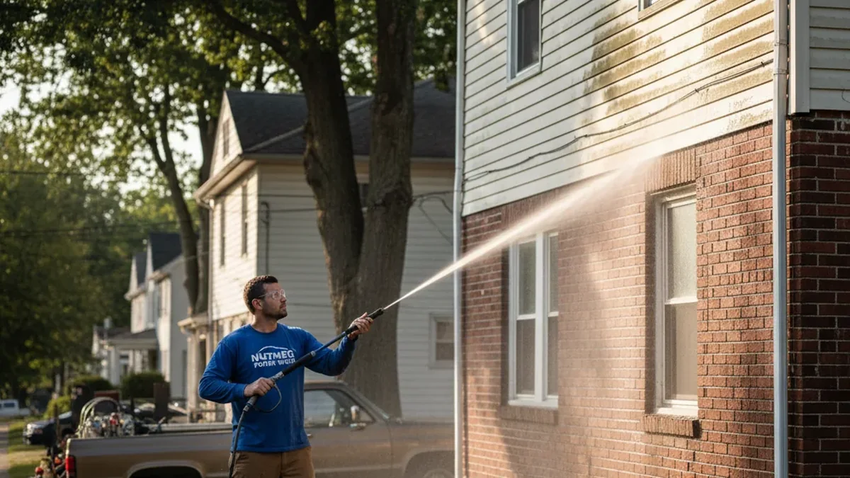 Pressure washing residential home Waterbury Connecticut New Haven County siding cleaning two-family