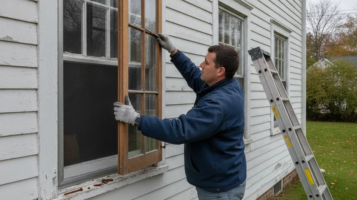 Storm window cleaning panel removal both-surface clean Waterbury Connecticut older home Town Plot